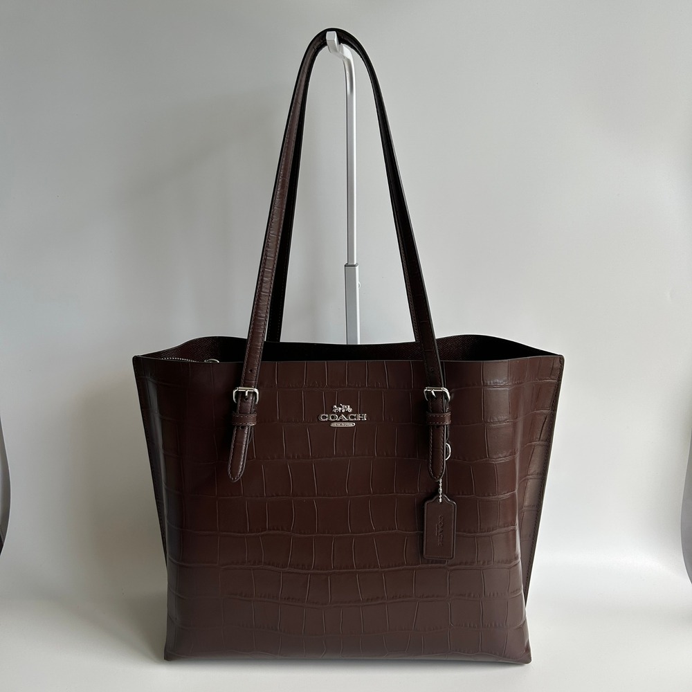 Coach Mollie Tote Merlot Crocodile Embossed Leather Bag CW018